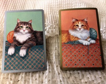 Sweet Kittens with Yarn Vintage Cards (1 pair)/ Junk Journals, Collage, Scrapbooking, Collecting, Swap, etc.