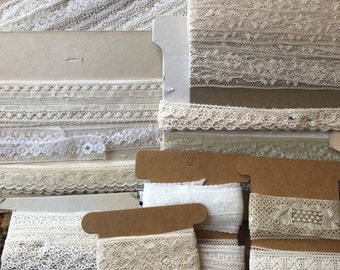 Old Vintage Lace (Est. Mid  30's - to early ‘50's)  All in Beautiful Neutrals. Many are French!  Journals, Sewing, Slow Stitch, Quilts, etc.