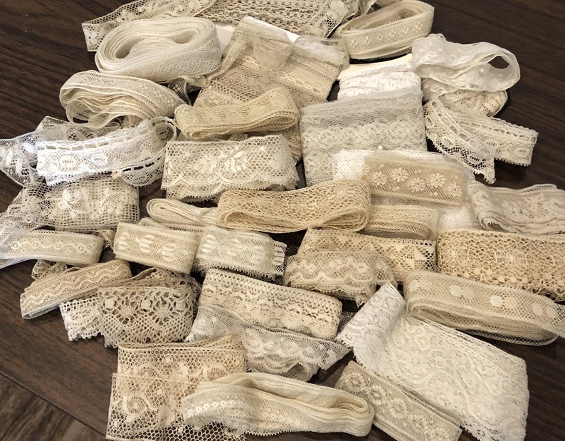 Antique/Very Old Vintage Lace 10 pieces, 12, 16 or 18 Fine French Lace, etc. Sewing, journals, slow stitch, etc. No synthetic fibers image 5