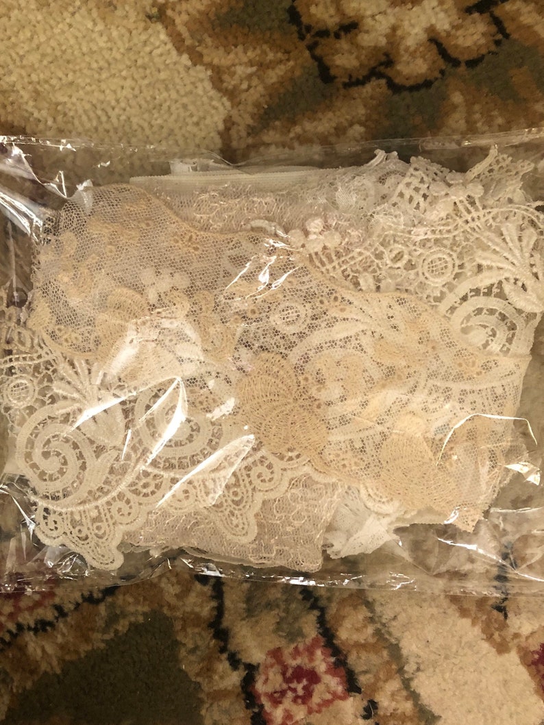 Antique/Older Vintage Texture Grab Bag Snippets Antique/Vintage Trim Pieces/Bundles Antique Lace, French Lace, Tatting, etc See description image 3