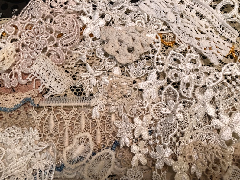 Antique/Older Vintage Texture Grab Bag Snippets Antique/Vintage Trim Pieces/Bundles Antique Lace, French Lace, Tatting, etc See description image 4