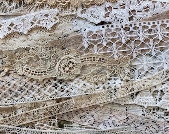 All ANTIQUE/OLD Vintage Texture Grab Bag Snippets/ Trim Pieces/Bundle Antique Lace, French Lace Crochet, Alencoln, etc PLEASE C descript.