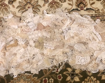 Huge Lot of Antique/Very Old Vintage Snippets/Lace, Trim (Sold in 5 oz. Bags) Example: this lot. Small- Longer Pieces. READ description 1st!