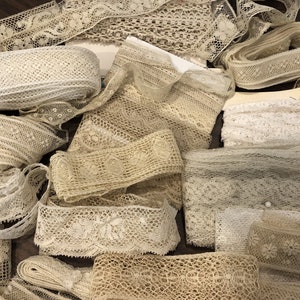 Antique/Very Old Vintage Lace 10 pieces, 12, 16 or 18 Fine French Lace, etc. Sewing, journals, slow stitch, etc. No synthetic fibers image 6