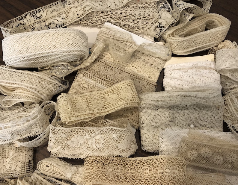 Antique/Very Old Vintage Lace 10 pieces, 12, 16 or 18 Fine French Lace, etc. Sewing, journals, slow stitch, etc. No synthetic fibers image 6