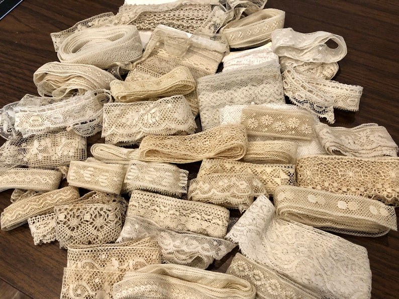 Antique/Very Old Vintage Lace 10 pieces, 12, 16 or 18 Fine French Lace, etc. Sewing, journals, slow stitch, etc. No synthetic fibers image 9