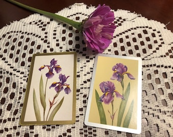 2 Beautiful Vintage Purple Flower Cards/ Ephemera for Collectors or Junk Journals, Scrapbooking,  and Other Arts/ Crafts