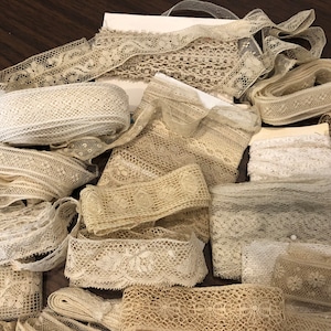 Antique/Very Old Vintage Lace 10 pieces, 12, 16 or 18 Fine French Lace, etc. Sewing, journals, slow stitch, etc. No synthetic fibers image 2