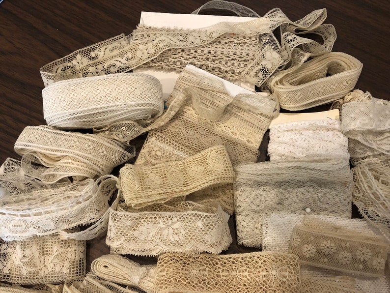 Antique/Very Old Vintage Lace 10 pieces, 12, 16 or 18 Fine French Lace, etc. Sewing, journals, slow stitch, etc. No synthetic fibers image 2