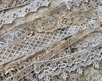 Antique Lace/Trim Snippets/OLD Vintage - French & Needle Lace, Crochet, Venetian, etc No Synthetics Approx. 85-125 Old/Texture bag Victorian