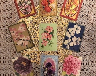 9 Florals Vintage Card Collection Flower Cards/Flower Ephemera for Nature, Botanical, Spring, Vintage and/or Art Journals, & More!