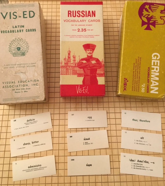 24 Vintage Russian, Latin and/or German Vocabulary Cards (One side in Foreign Language/Other English) Junk Journals Ephemera/Craft Ephemera