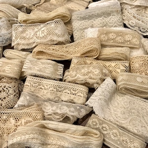 Antique/Very Old Vintage Lace 10 pieces, 12, 16 or 18 Fine French Lace, etc. Sewing, journals, slow stitch, etc. No synthetic fibers image 1