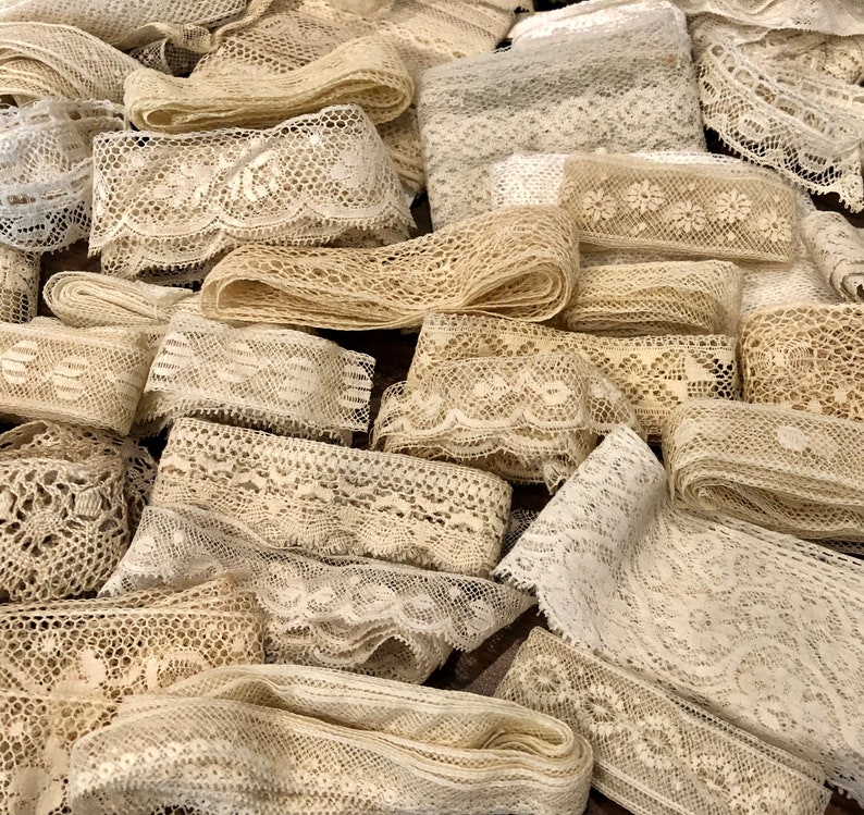 Antique/Very Old Vintage Lace 10 pieces, 12, 16 or 18 Fine French Lace, etc. Sewing, journals, slow stitch, etc. No synthetic fibers image 1