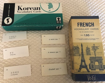 24 French and/or Korean Vocabulary Cards (One side in Foreign Language/Other English) Junk Journals Ephemera/Crafts, Projects, etc.