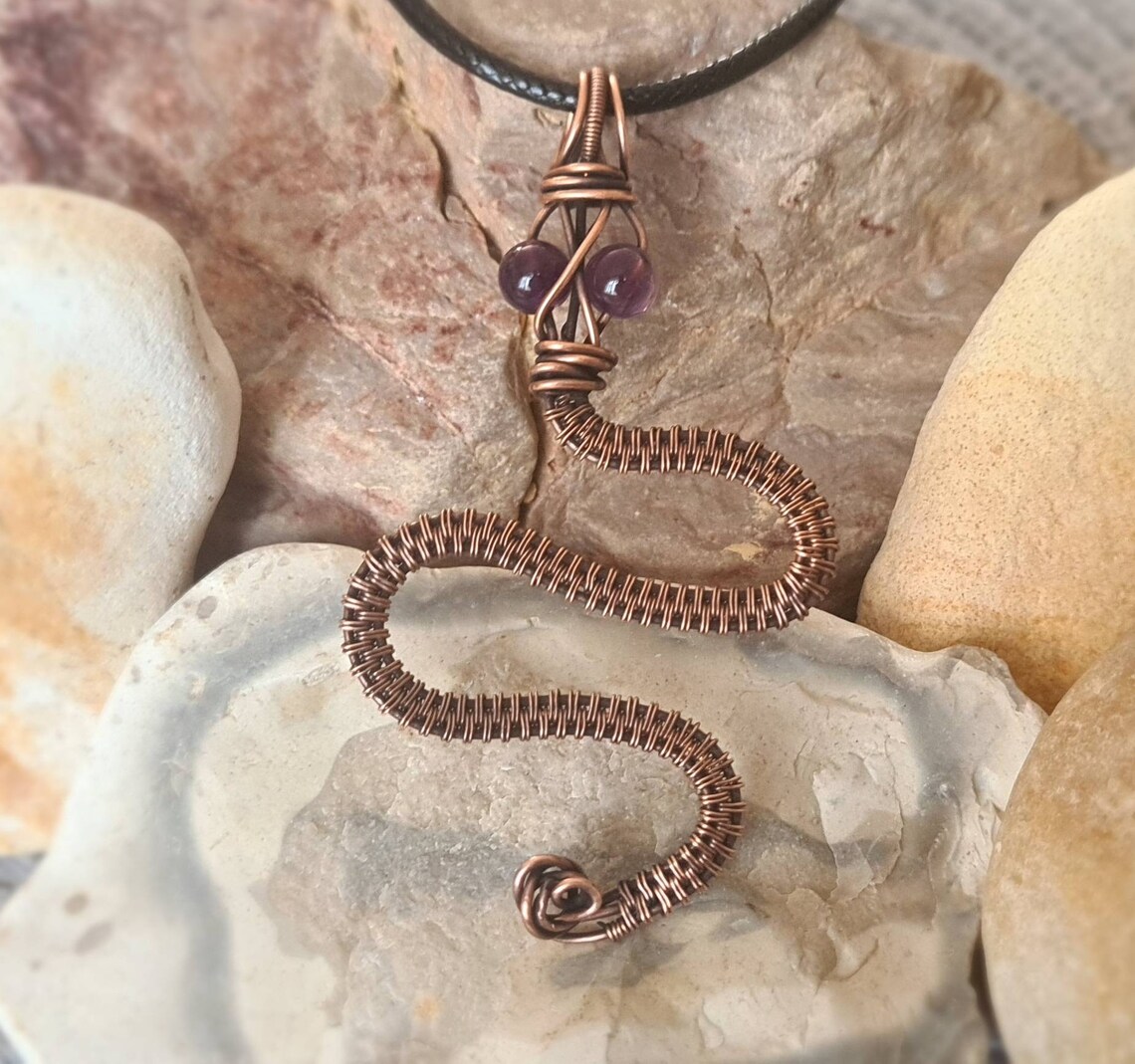 Handmade Copper Wire Snake Serpent with Amethyst Bead Eyes Etsy