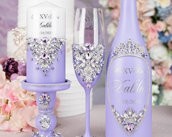 Lavander quinceanera decor, lavander quince set, lavander quinceanera copas, amethyst quinceanera