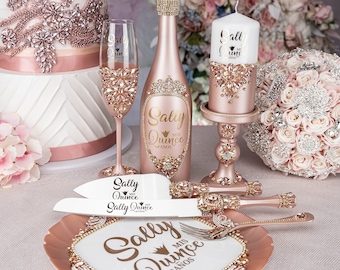 Brindis quinceañera rose gold quinceanera glasses, champagne quinceanera set, quinceanera knife