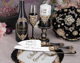 black quinceanera glasses, black sweet 16 quinceanera set, quinceanera knife