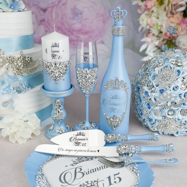 silver quinceanera package , silver  quinceanera knife set, silver quinceanera glasses