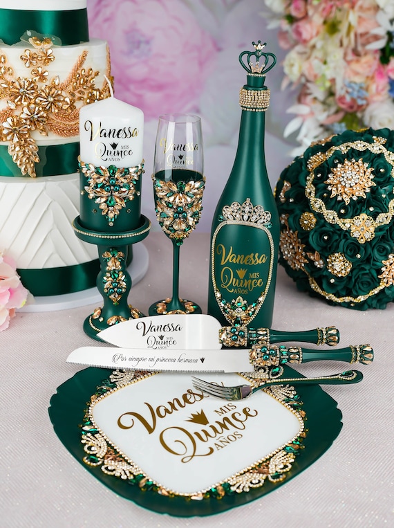 Emerald Green Sweet 16 Decorations, Green Gold Sweet 16 Cake, Green Sweet 16  Glasses - Etsy
