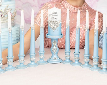 Baby Blue Quinceanera 15 Candles Set, Light Blue Quinceanera
