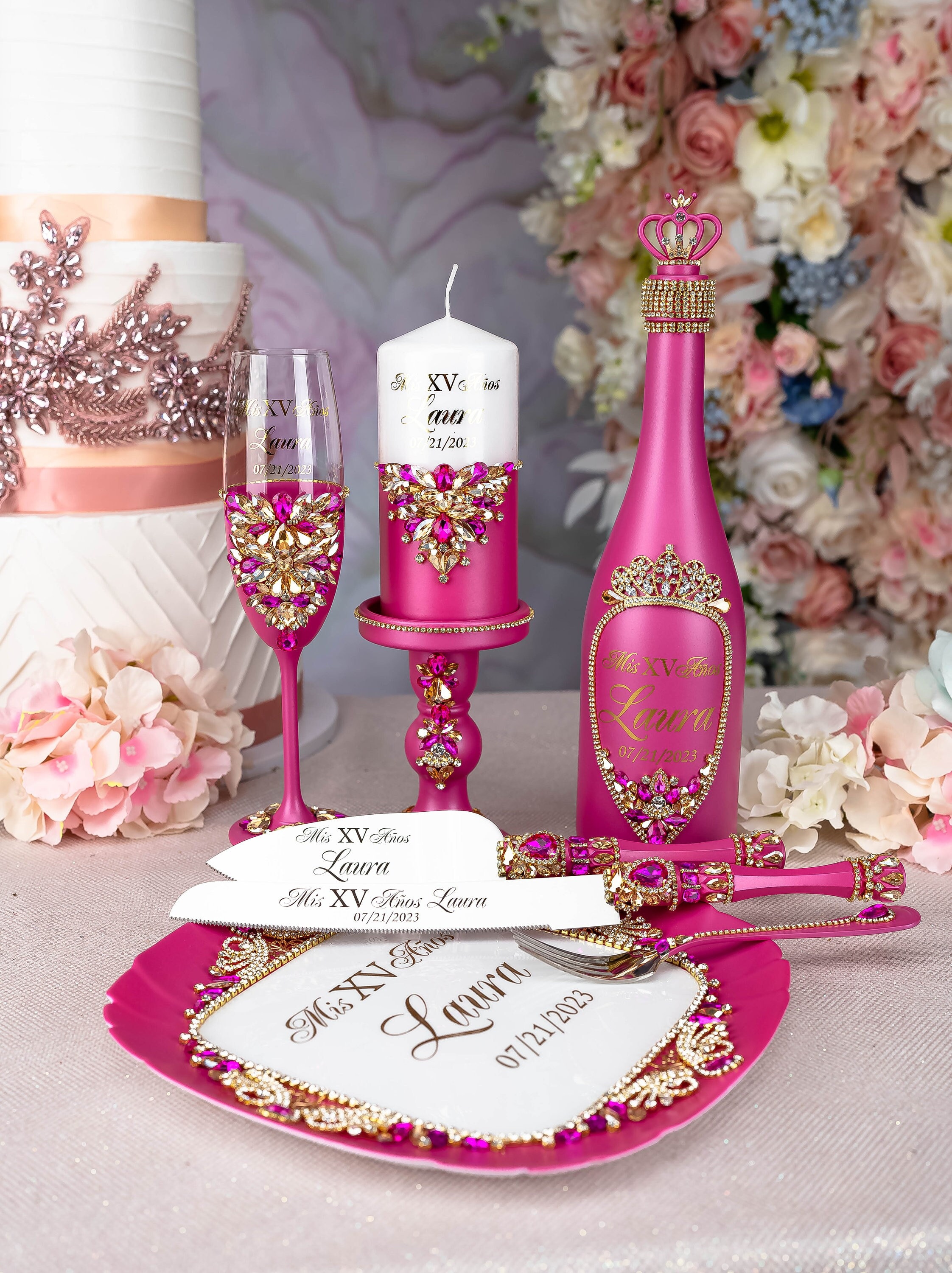 Pink Quinceanera Decor, Fuchsia Quinceanera Cake Knife Hot Pink