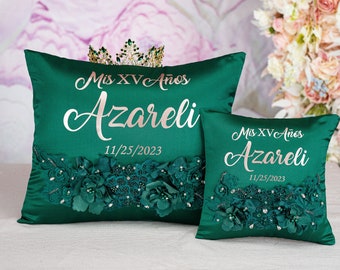 green rose gold quince pillows, green rose gold tiara pillow, emerald green shoes pillow, kneeling pillow, quince almohada, green cushions