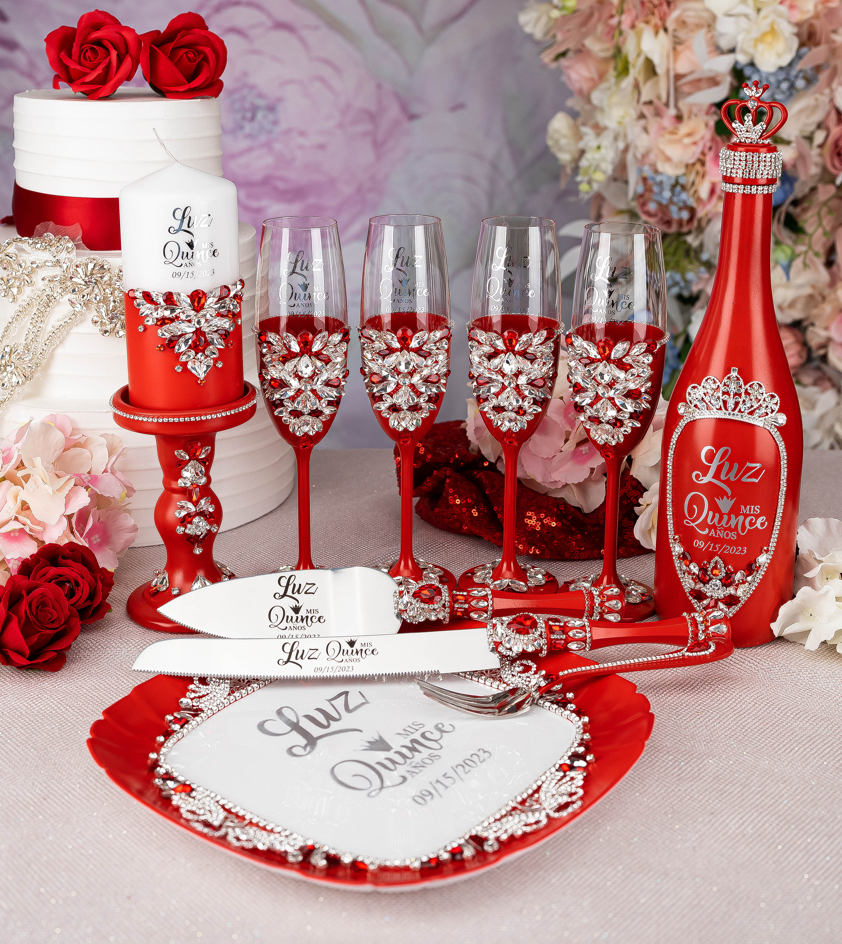 RED Silver Quinceanera Decor, Red Silver Quinceanera Set  display picture 2