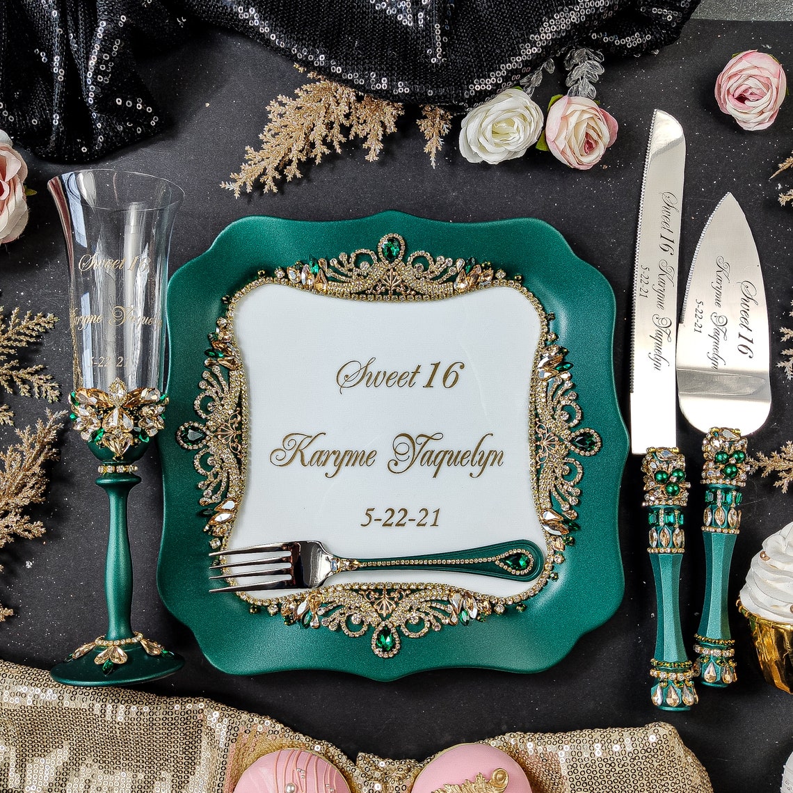 Green Quinceanera Decorations Emerald Green Quince Anos Etsy