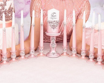 pink quinceanera 15 candles set, blush pink quinceanera candle ceremony, light pink quinceanera candle centerpieces, sweet 15 candles