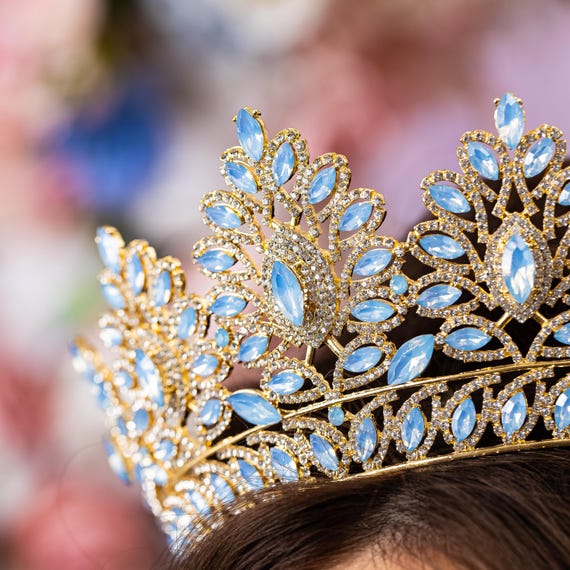 Light Blue Gold Quinceañera Crown: Mis XV Tiara - Etsy display picture 1