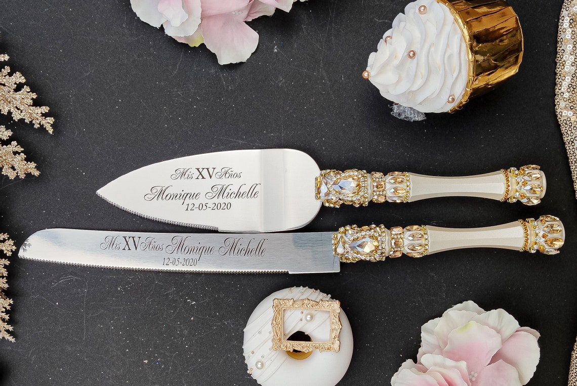 Quinceanera Cake Knife Quinceanera Brindis Gold Mis Anos Etsy