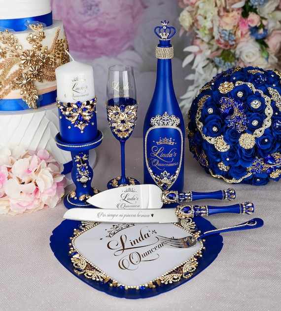 Royal Blue Quinceanera Decorations Blue Gold Quince Anos - Etsy