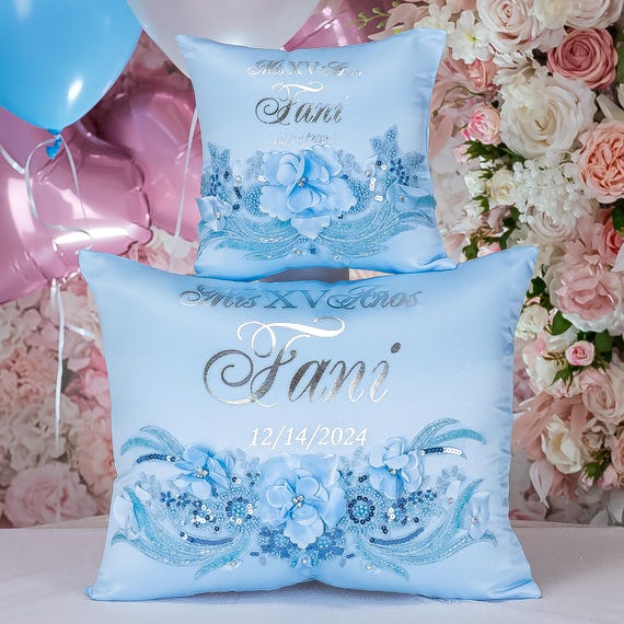 quinceanera baby blue pillows set light blue quinceanera pillows sweet 15 tiara pillow dusty blue personalized pillows quince almohada