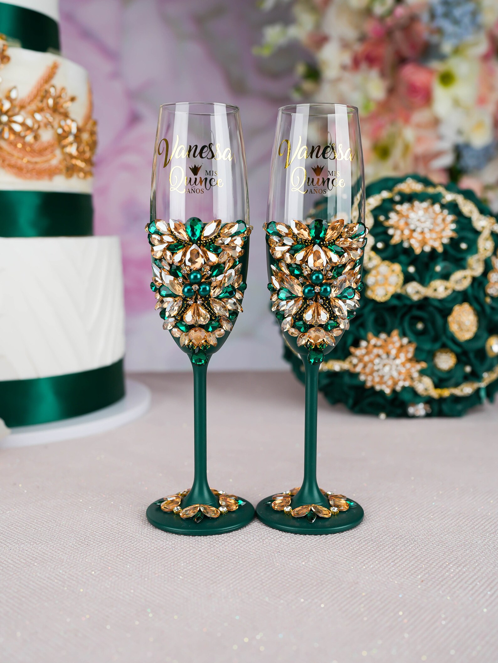 Emerald Green Sweet 16 Decorations Green Gold Sweet 16 Cake Etsy