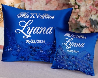 Royal Blue Quinceanera Pillow Set, Royal Blue Silver Quinceanera