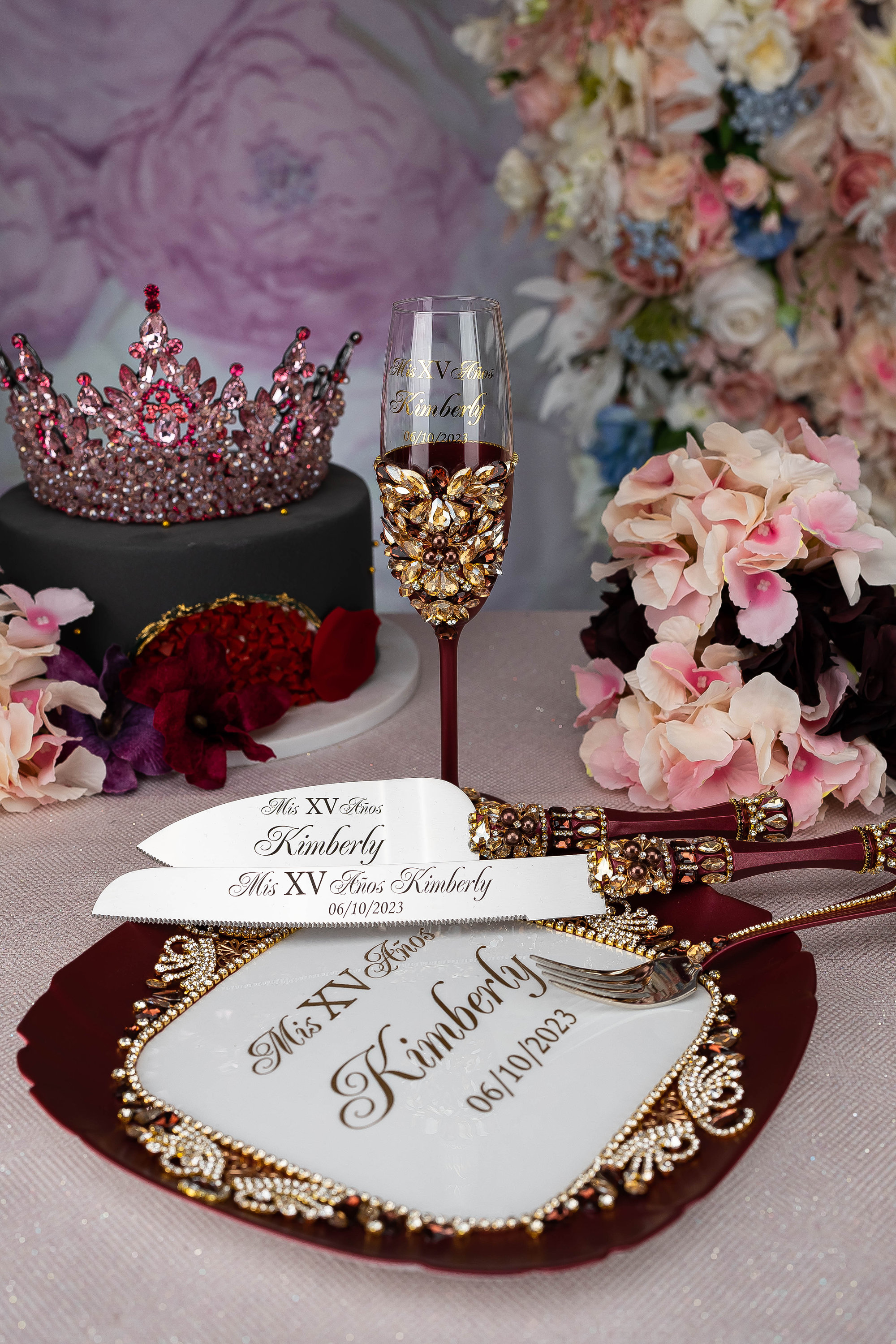 Burgundy Quinceanera Decor Burgundy Quinceanera Glasses - Etsy Denmark