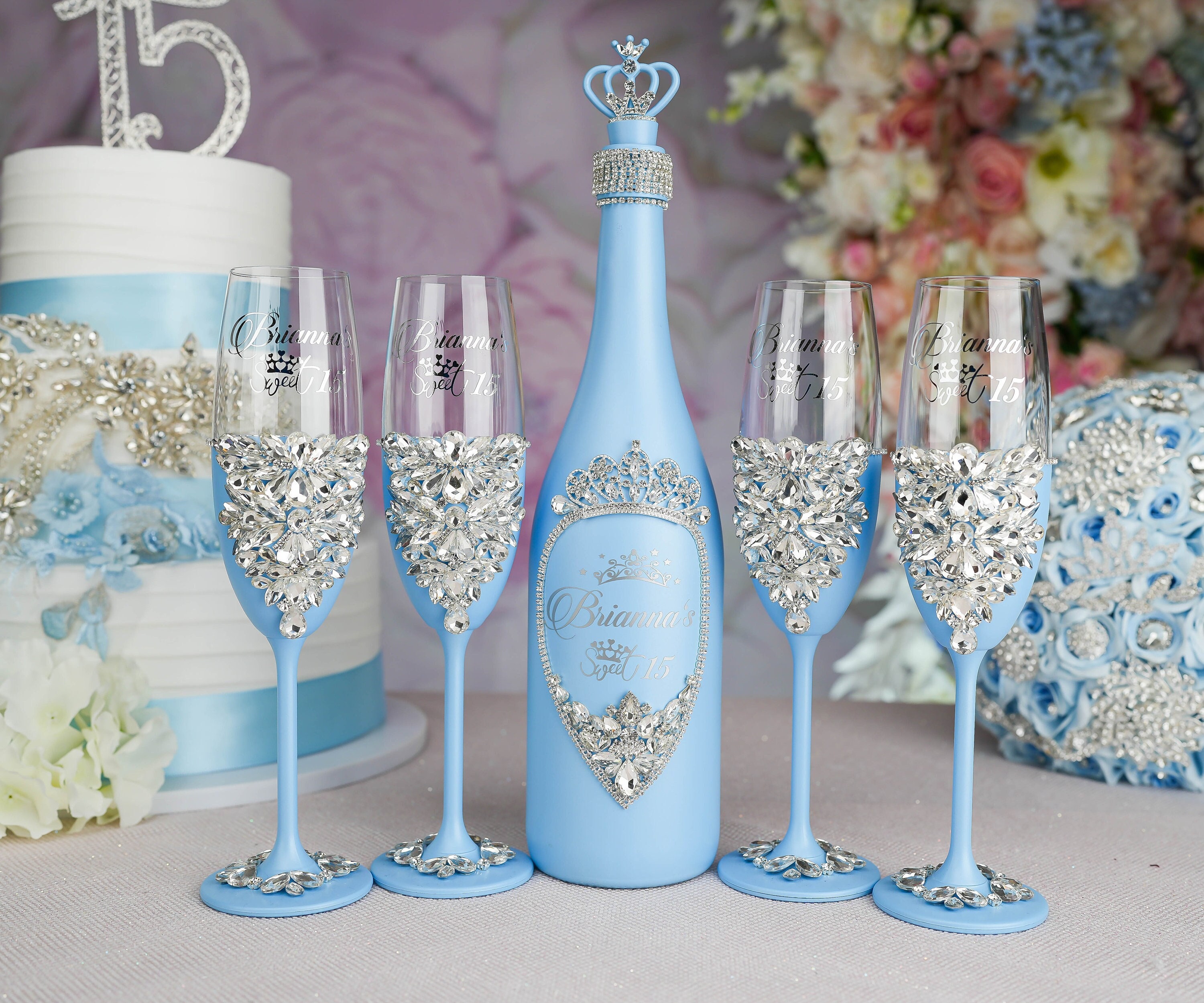 Copas Quinceañera Sweet 16 Para Brindis Personalized Champagne