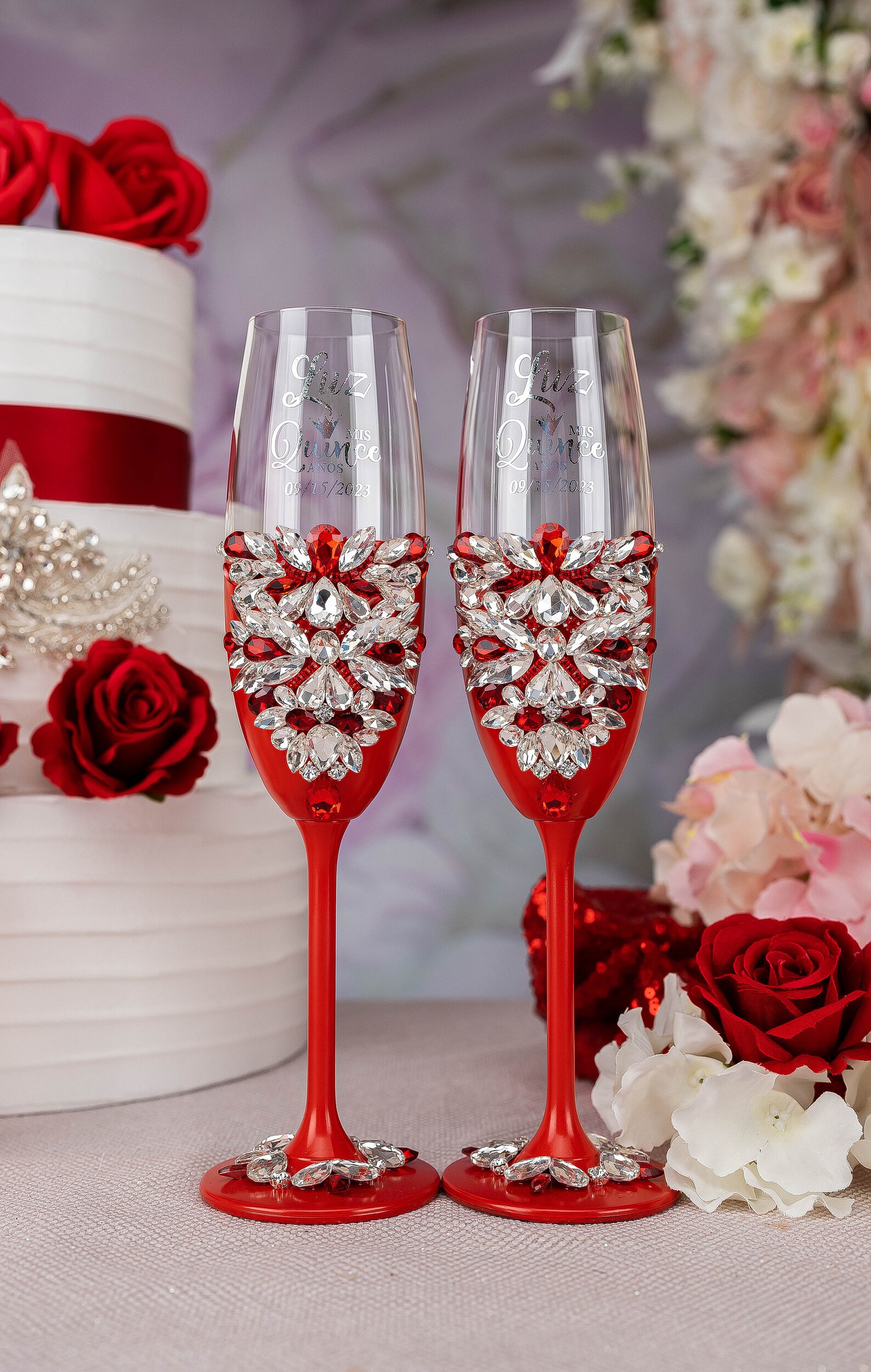 RED Silver Quinceanera Decor, Red Silver Quinceanera Set, Red Sweet 16