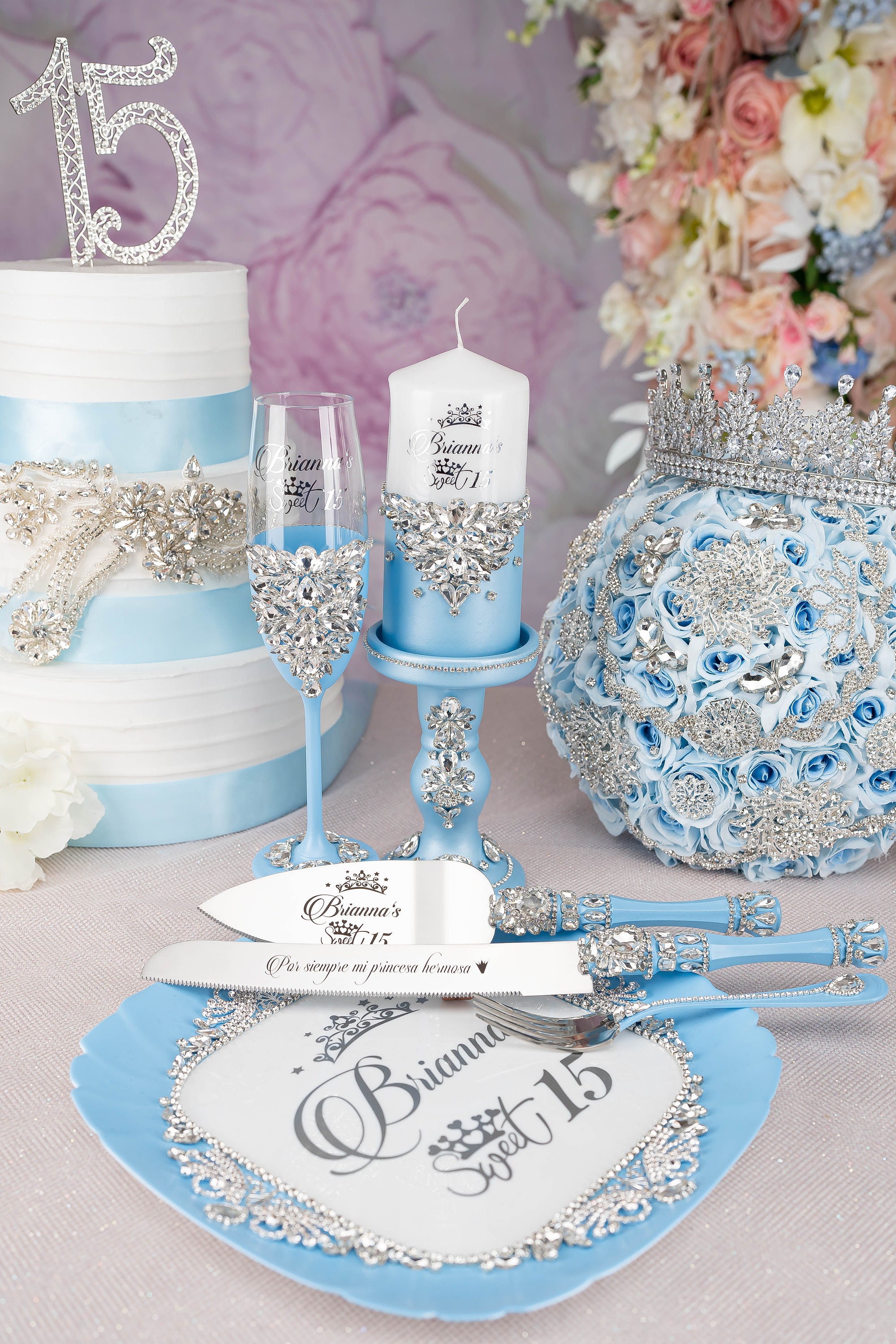 Baby blue top quinceanera decorations