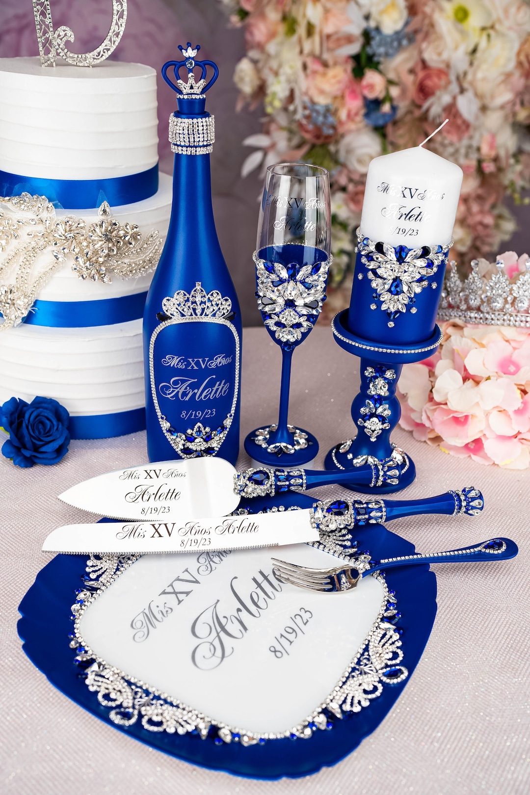 Blue Sweet 16 Decor, Royal Blue Silver Sweet 16 Glasses, Royal Blue