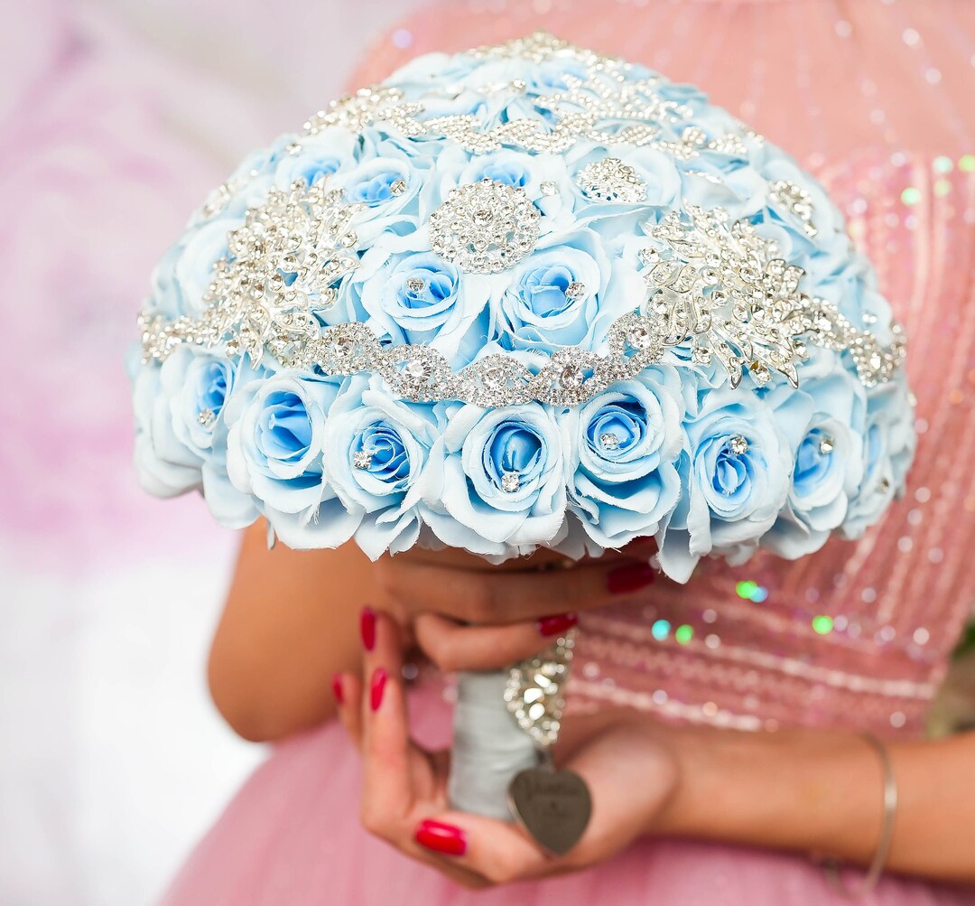Baby Blue Quinceanera Bouquet Dusty Blue Quince Decor - Etsy