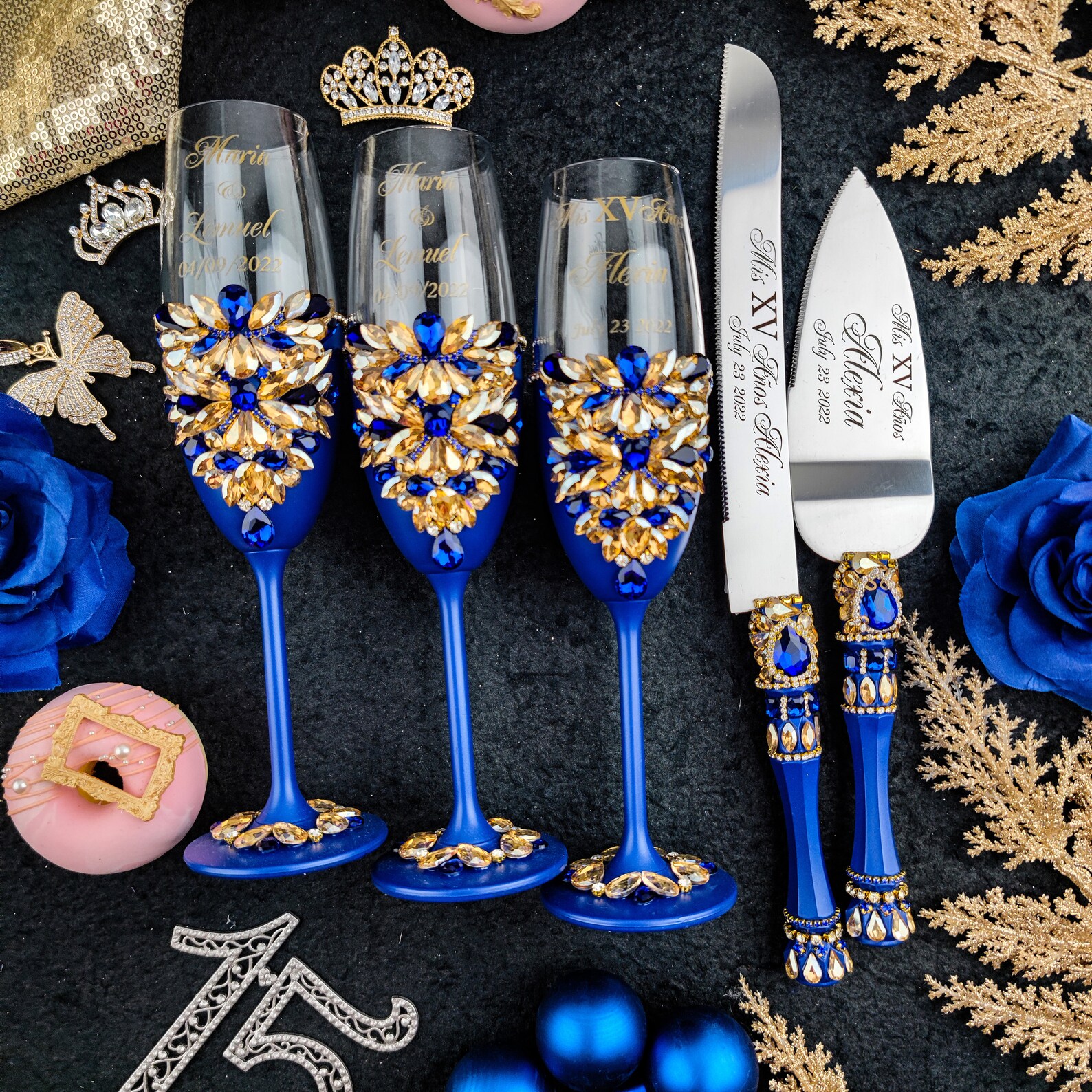 Royal Blue Quinceanera Decorations Blue Gold Quince Anos - Etsy