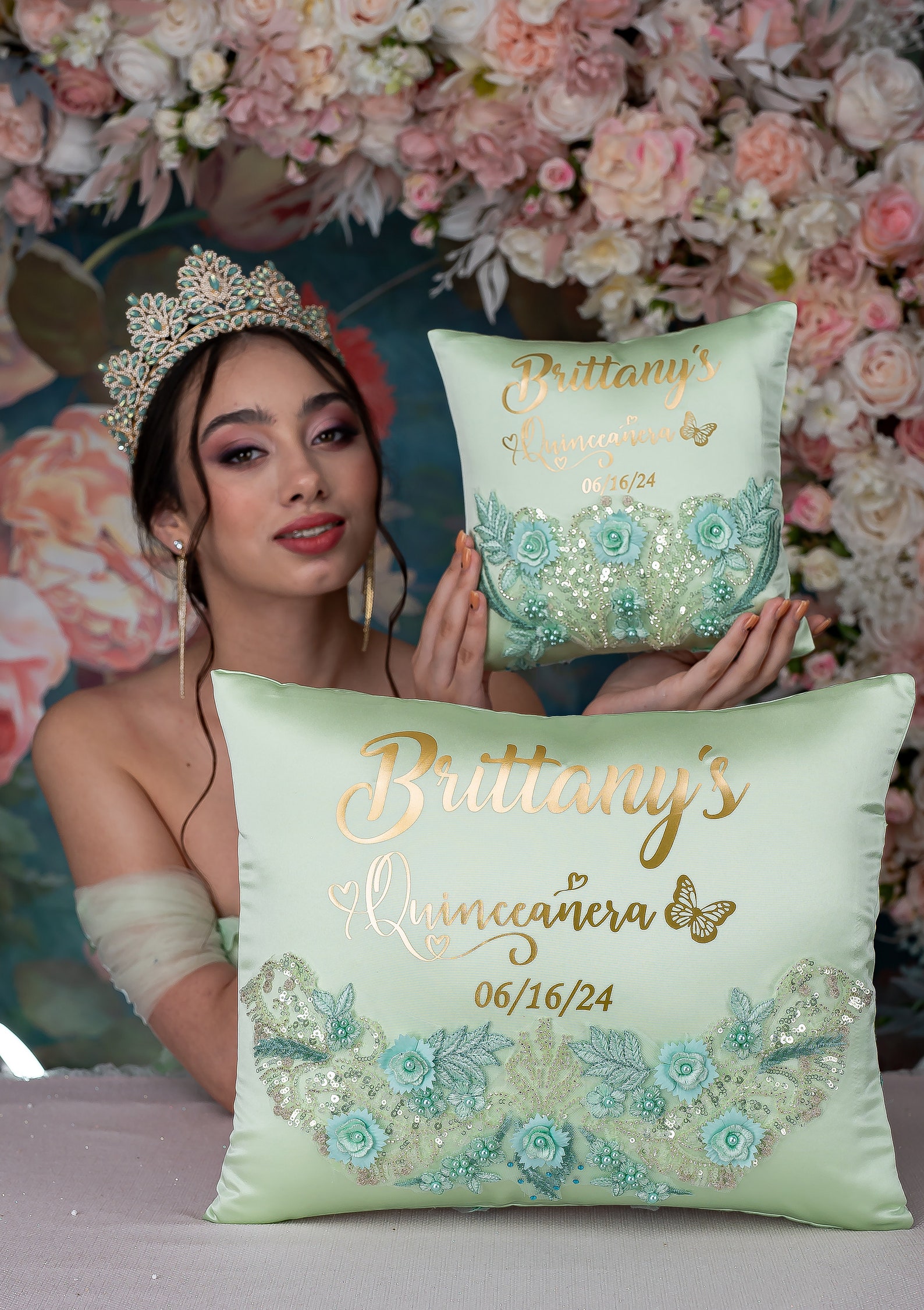 Sage Green Quinceanera Bouquet, Sage Green and Lilac Quince Ramo, Sage