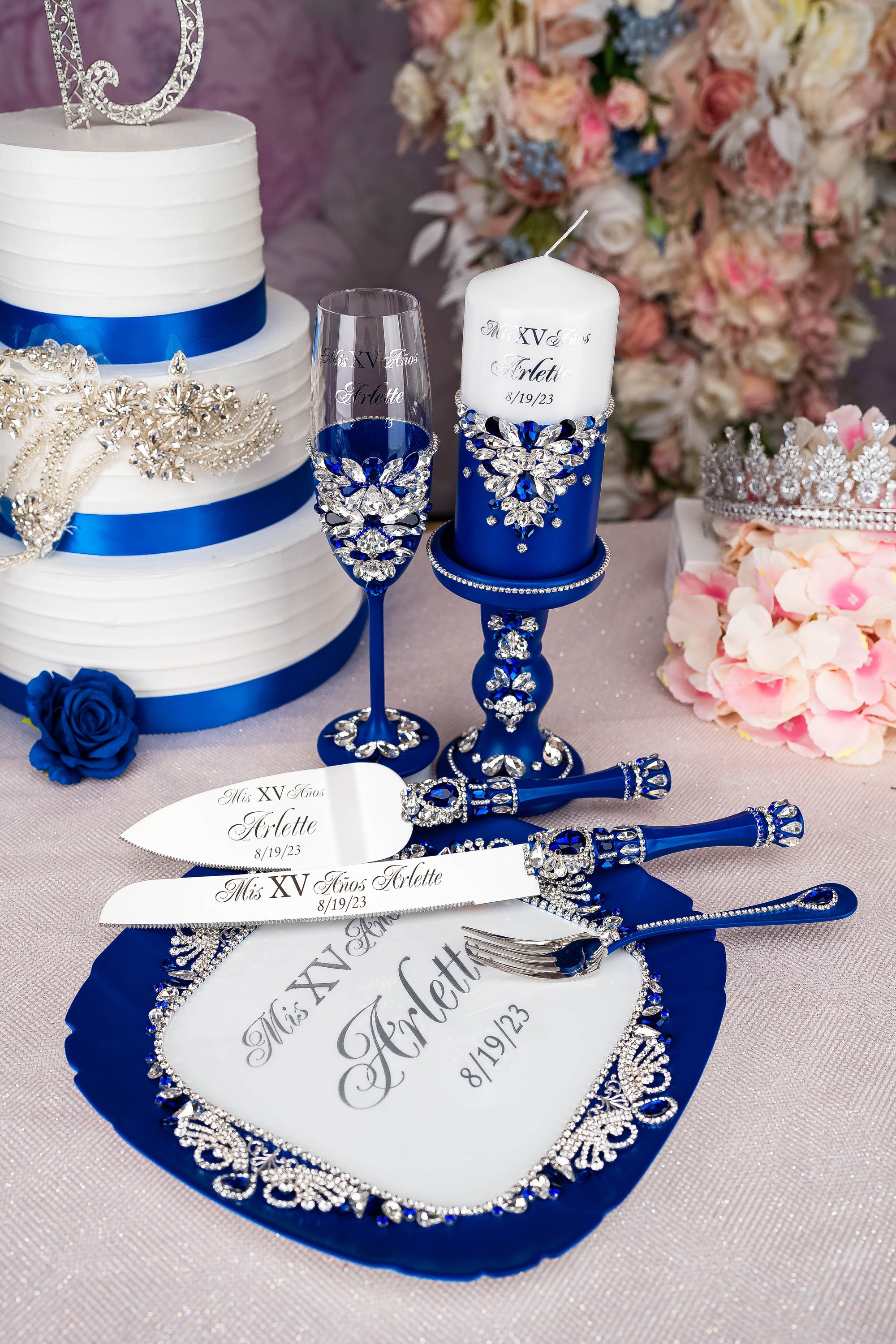 Royal Blue And Silver Quinceanera Decorations