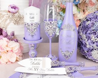 Lavander sweet 16 decor, lilac sweet 16  set, lavander sweet 16 birthday copas, amethyst quinceanera