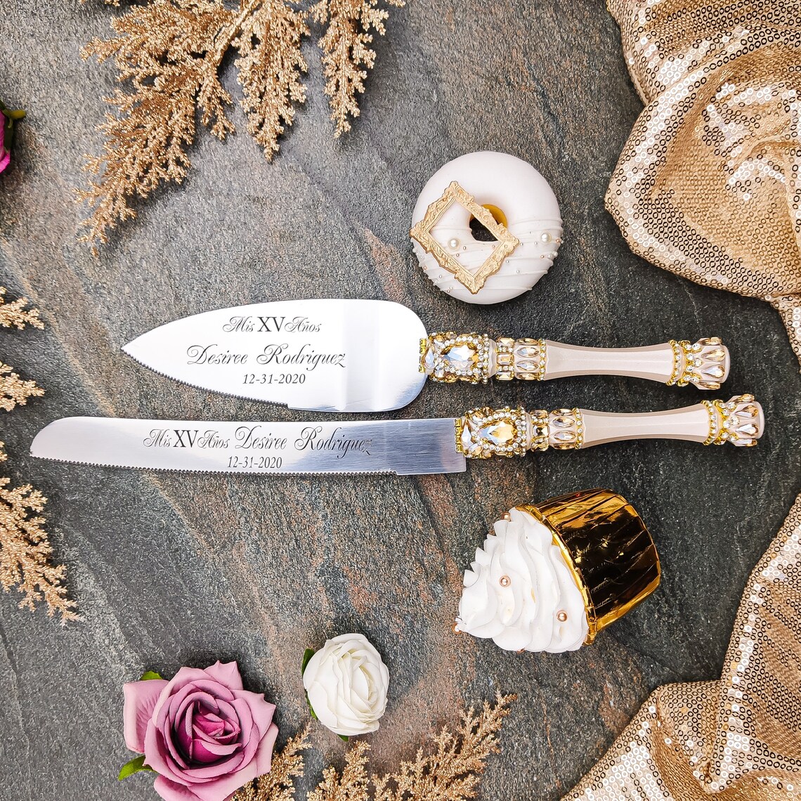 Quinceanera Cake Knife Quinceanera Brindis Gold Mis Anos Etsy