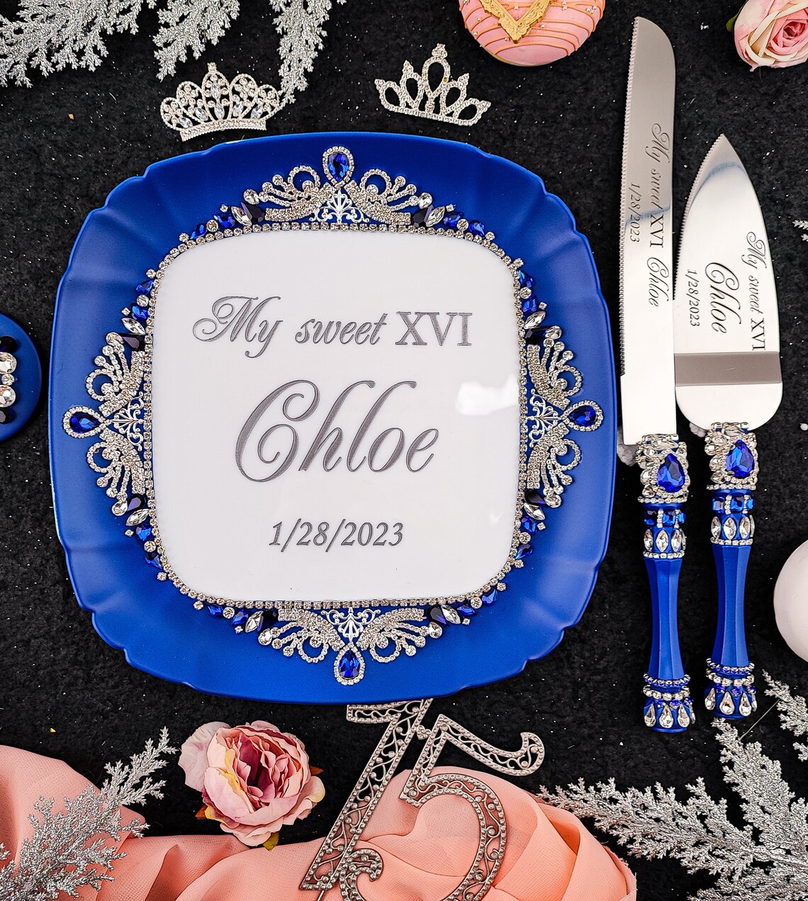 Blue Sweet 16 Decor Royal Blue Silver Sweet 16 Glasses Royal Etsy