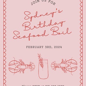 Editable Seafood Boil Birthday Invitation | Red & Pink Nautical Party Invite | Lobster Boil Birthday Template | Instant Download